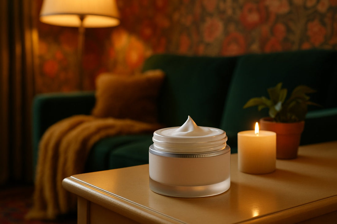 DALL_E_2023-11-30_20.31.50_-_A_can_of_day_cream_placed_on_a_table_filled_with_various_beauty_products._The_scene_includes_an_assortment_of_skincare_items_like_lotions_serums_and.png